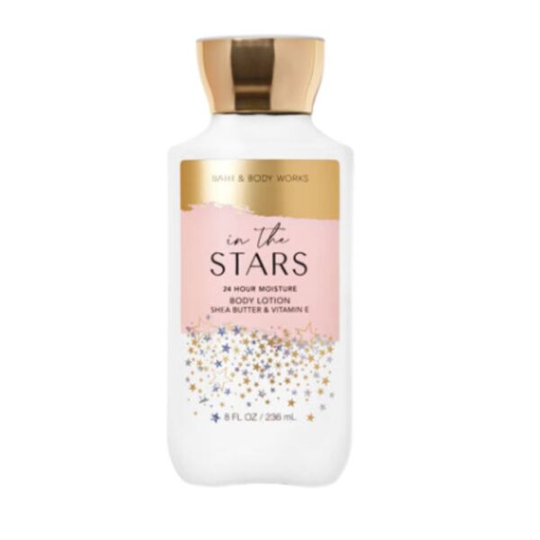 A bottle of Bath & Body Works In The Stars Moisturizer, 236 ml, with a celestial-inspired fragrance.