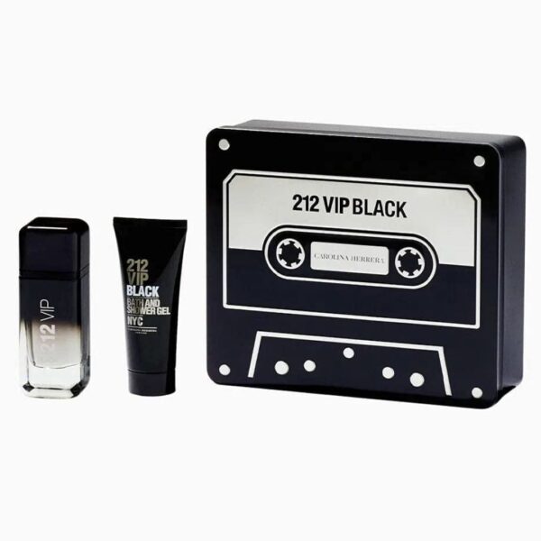 A luxury perfume gift set containing two 100ml bottles of Carolina Herrera 212 VIP Black Eau De Parfum.