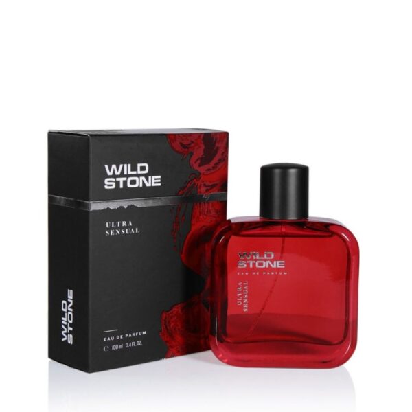 A product shot of Wild Stone Ultra Sensual, a popular men's fragrance, in a 100ml bottle.